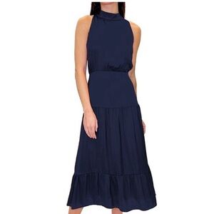 Sam Edelman Blue Navy dress with high neck satin midi